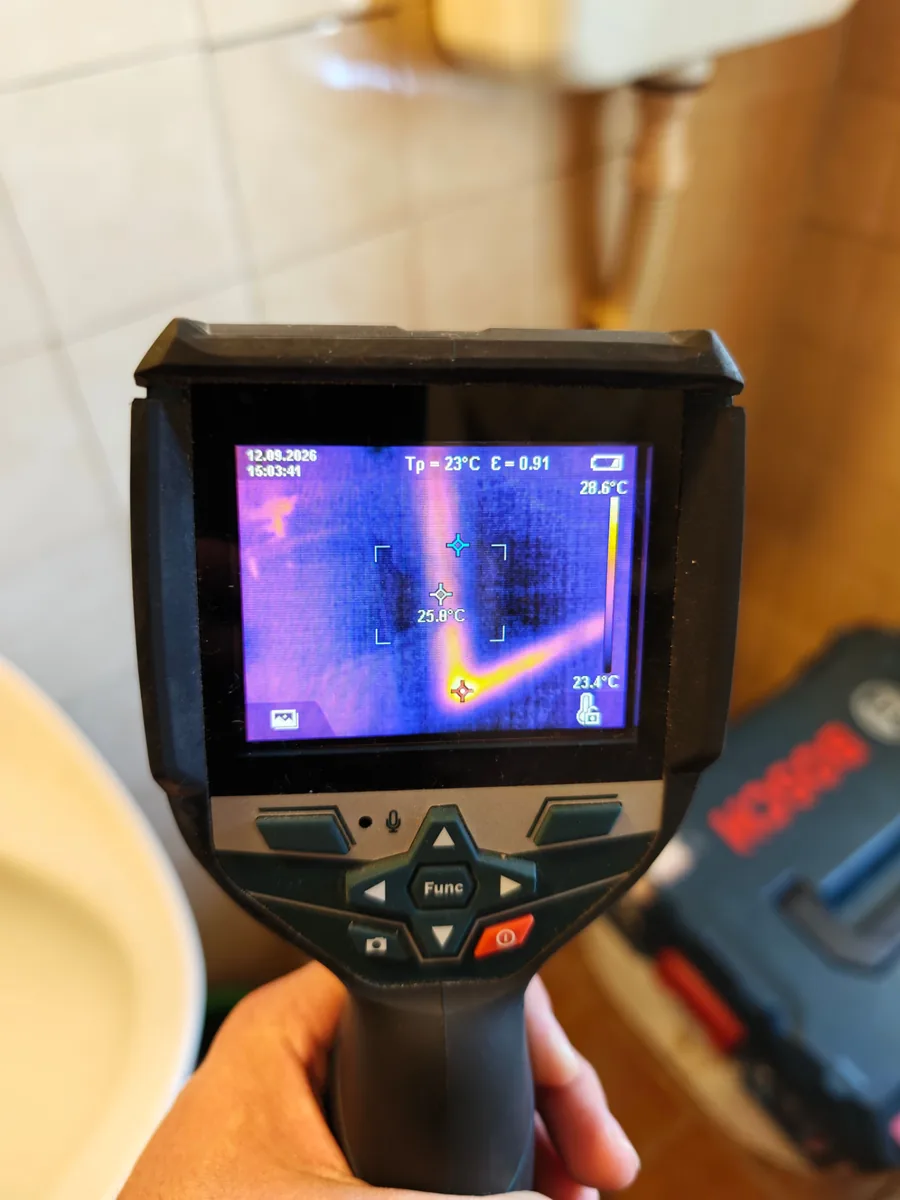 Bosch termovizijska kamera prikazuje temperaturnu anomaliju tokom ispitivanja curenja